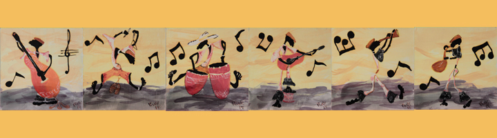 African Musicians – Hand Painted Ceramic Tiles